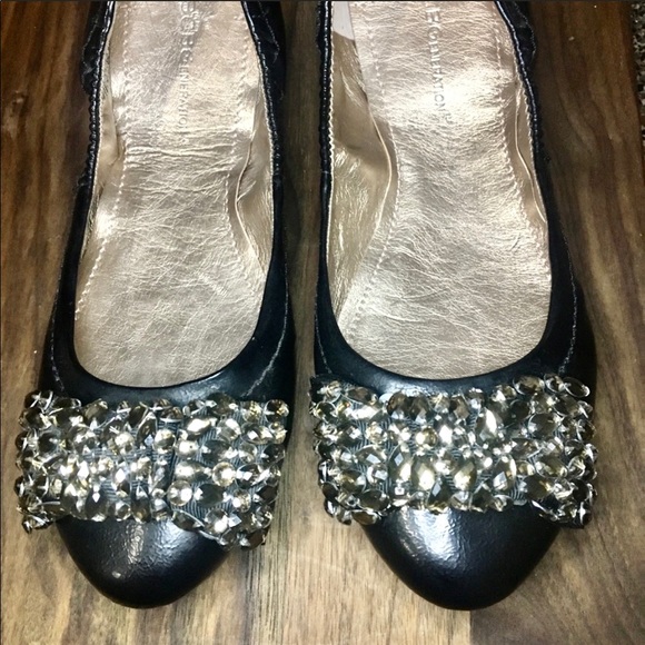 BCBGeneration Shoes - BCBG Bling Rhinestone Bow Black Ballet Flats